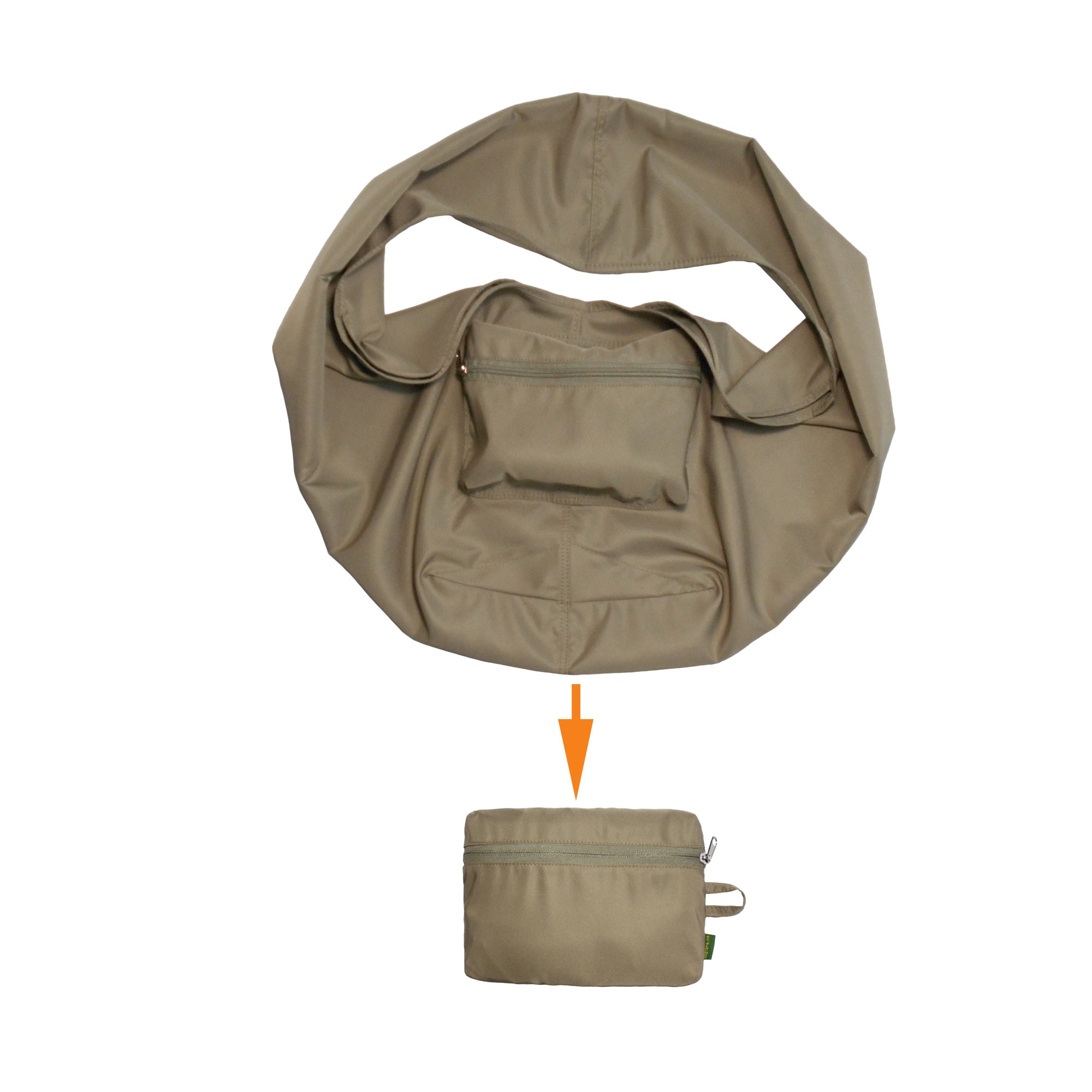 Khaki bag with a smaller pouch on a white background