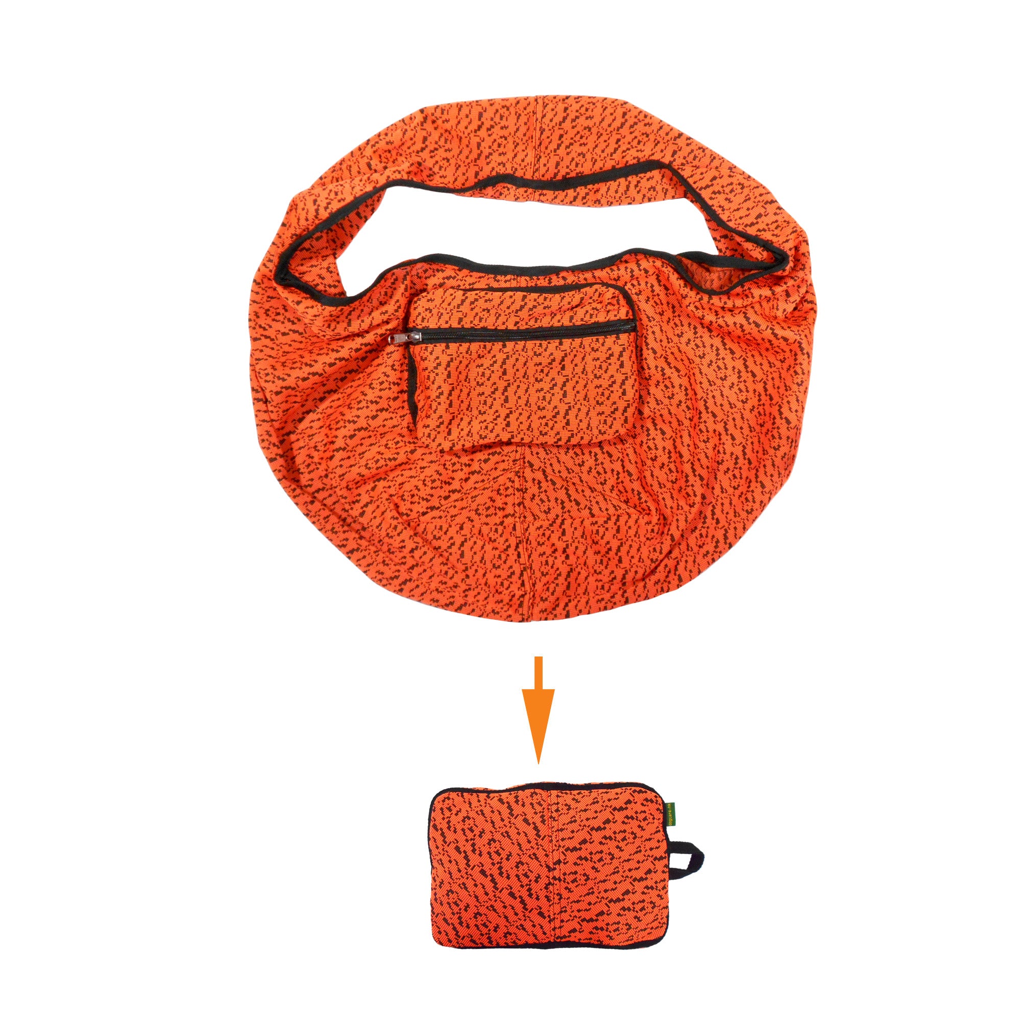 Orange textured bag with a smaller pouch on a white background