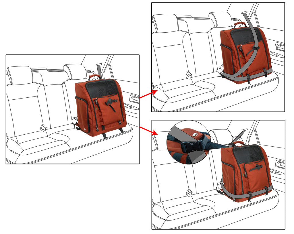 Cordura Nylon Dog Carrier Backpack With Car Seat Belt Attachment – (Ideal for dog/cat below 10kgs/22lbs)
