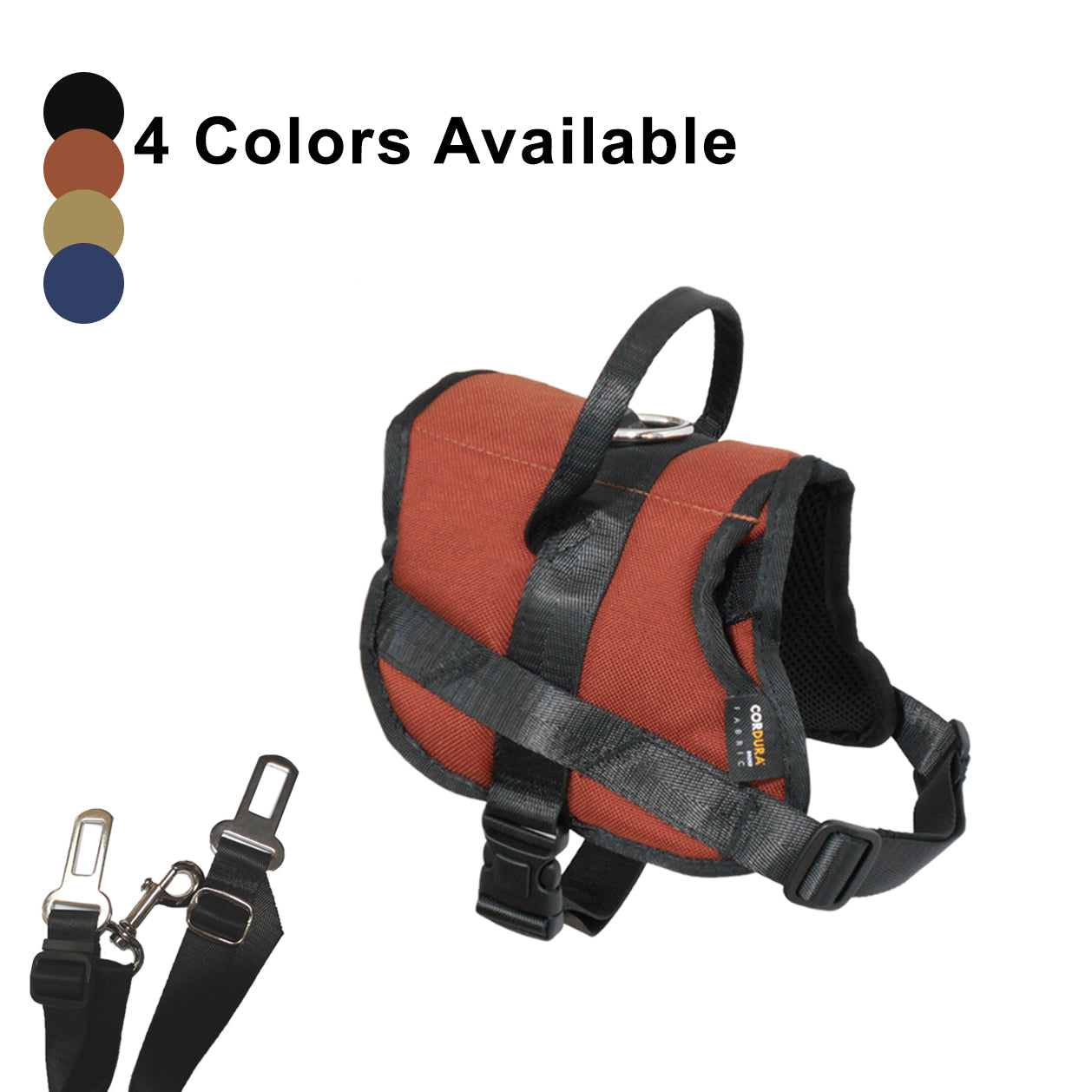 1000D Cordura Nylon Dog Vest Harness With Car Safety Seat Belts For Dog Girth 15" -21"