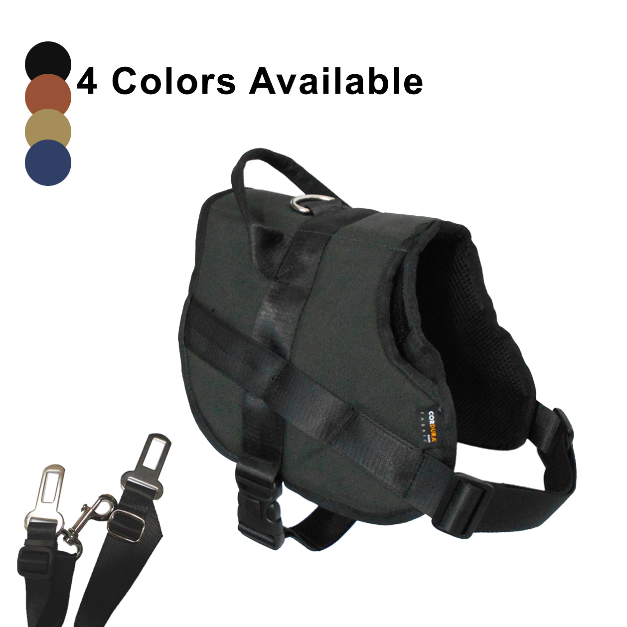 1000D Cordura Nylon Dog Vest Harness With Car Safety Seat Belts For Dog Girth 25"-34"