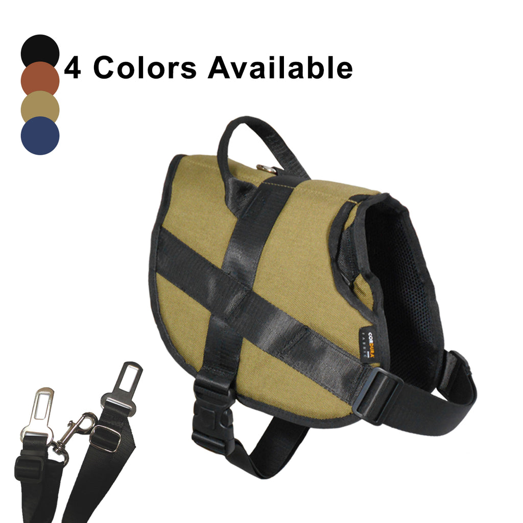 1000D Cordura Nylon Dog Vest Harness With Car Safety Seat Belts For Dog Girth 32"-45"