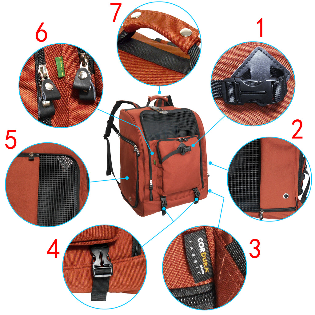 Cordura Nylon Dog Carrier Backpack With Car Seat Belt Attachment – (Ideal for dog/cat below 10kgs/22lbs)