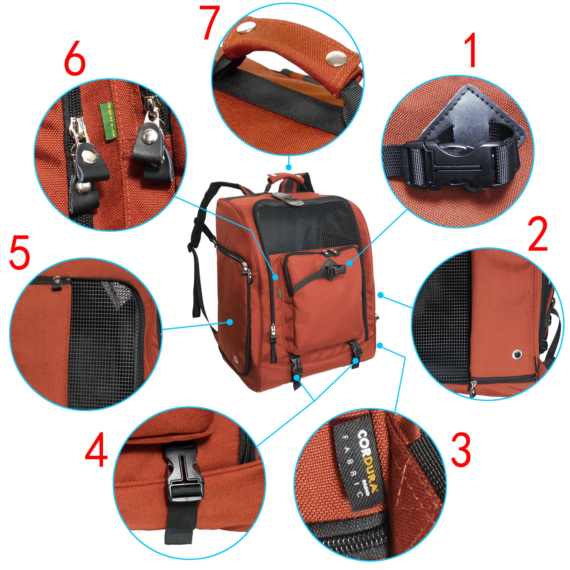 Cordura Nylon Dog Carrier Backpack With Car Seat Belt Attachment – (Ideal for dog/cat below 10kgs/22lbs)