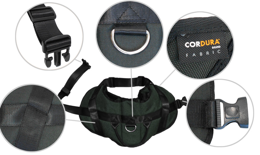 1000D Cordura Nylon Dog Vest Harness With Car Safety Seat Belts For Dog Girth 25"-34"