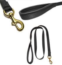 Dog Leash Leather Padded Handle Puppy Walking Nylon Lead Solid Brass Snap Hook