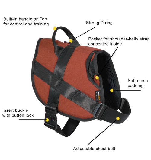 1000D Cordura Nylon Dog Vest Harness With Car Safety Seat Belts For Dog Girth 19"-25"