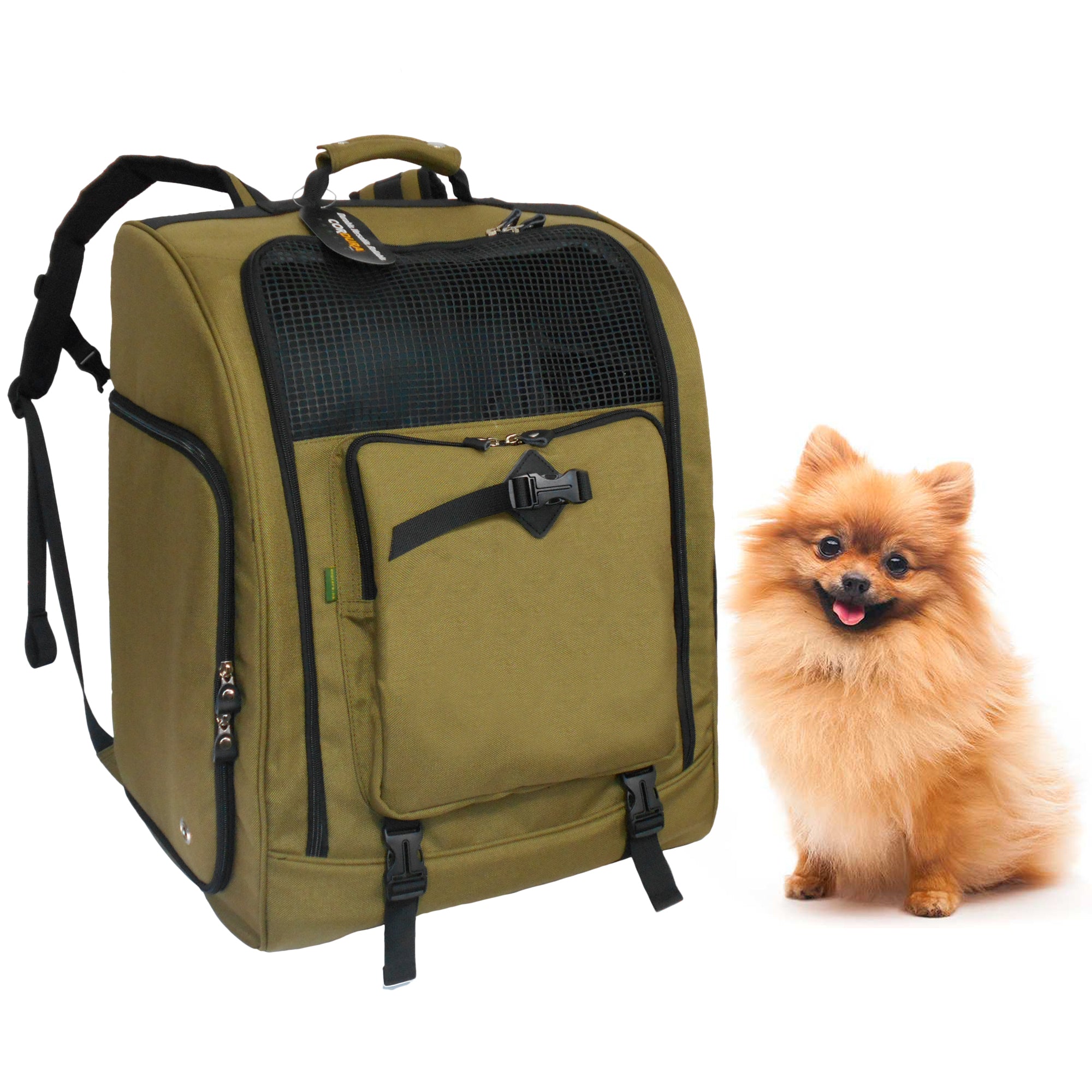 Cordura Nylon Dog Carrier Backpack With Car Seat Belt Attachment – (Ideal for dog/cat below 10kgs/22lbs)