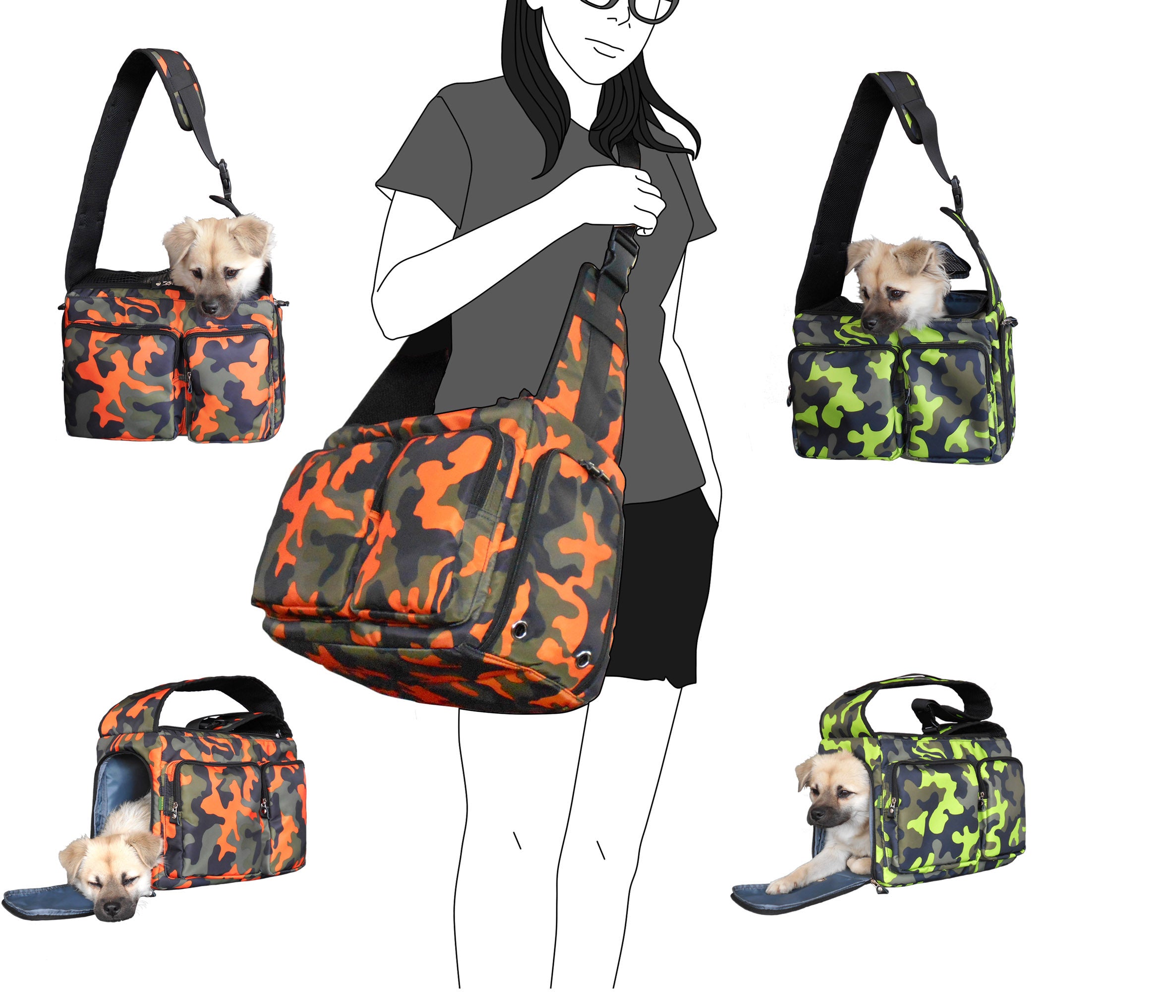 Dog Cat Pet Carrier Sling Bag Puppy Hands-free Crossbody Shoulder Bag w/ Leash-(Ideal for dog/cat below 7kgs/15lbs)