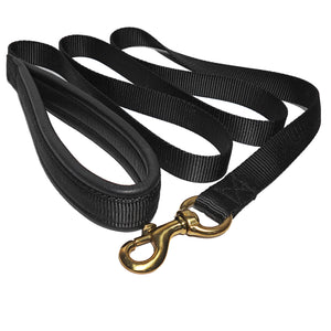 Dog Leash Leather Padded Handle Puppy Walking Nylon Lead Solid Brass Snap Hook