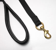 Dog Leash Leather Padded Handle Puppy Walking Nylon Lead Solid Brass Snap Hook