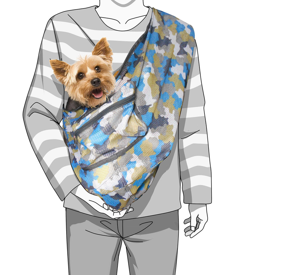 Foldable Camouflage Mesh Dog & Cat Sling Carrier Bag – M (5–7kg / 11–15.5lbs)