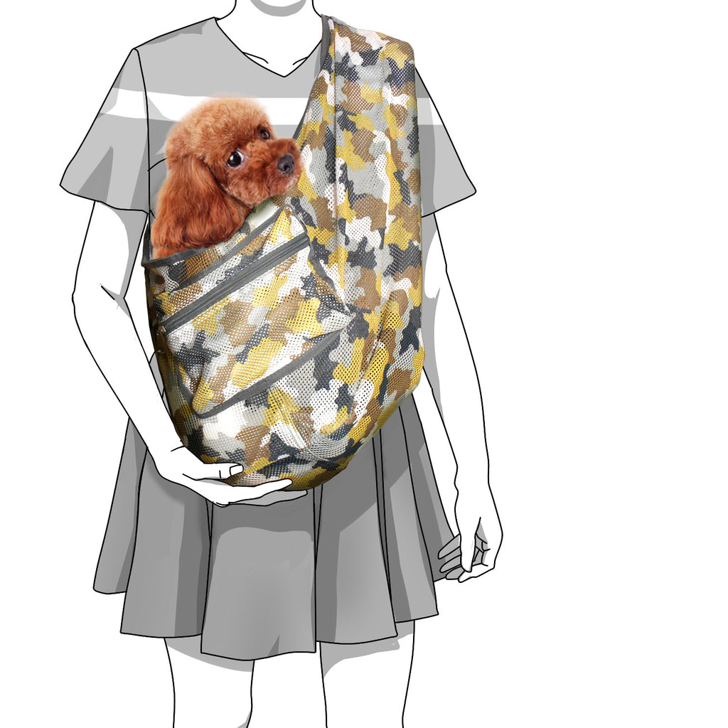 Foldable Camouflage Mesh Dog & Cat Sling Carrier Bag – XS (2–4kg / 4.4–8.8lbs)