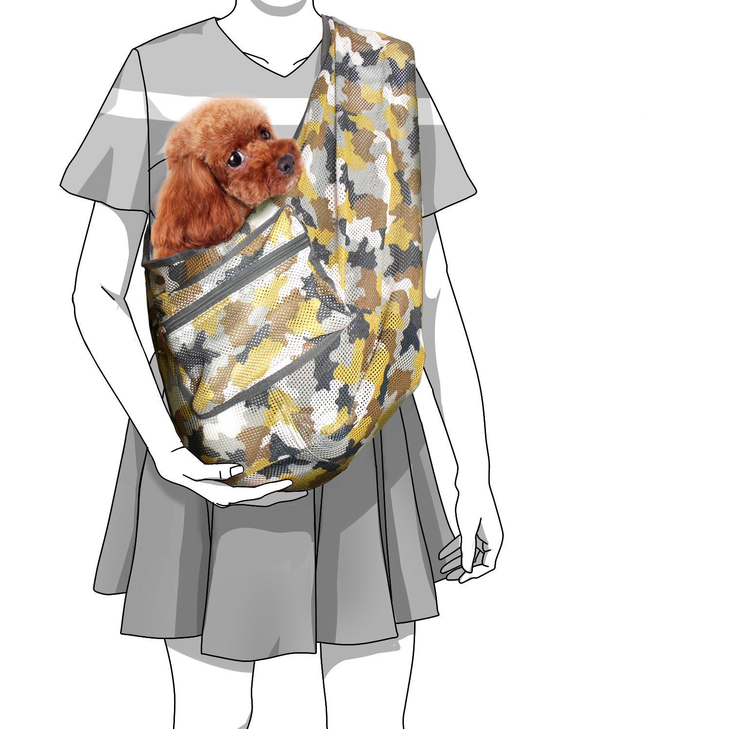 Foldable Camouflage Mesh Dog & Cat Sling Carrier Bag – M (5–7kg / 11–15.5lbs)