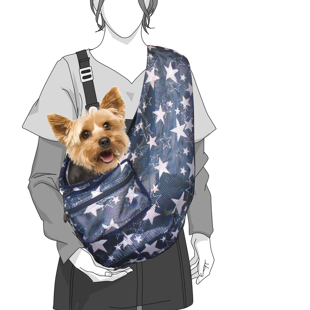 Foldable Star Print Mesh Dog & Cat Sling Carrier Bag – XS (2–4kg / 4.4–8.8lbs)